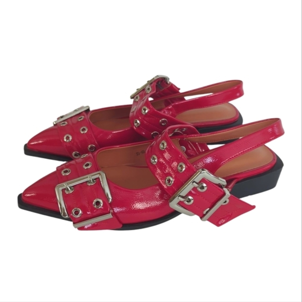 NWOT Slingback Buckle Closed Pointed Toe Buckle Ballet Flats 7.5 Red